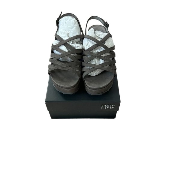 Eileen Fisher Womens Gray Leather Platform Wedge‎ Strappy Sandals Size 10 - Picture 5 of 10
